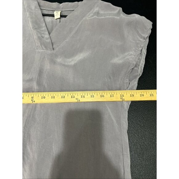 Make It Good Shirt Dress Size S Gray Purple Tunic Cupro Vegan Silk V Neck Shift - Picture 4 of 6
